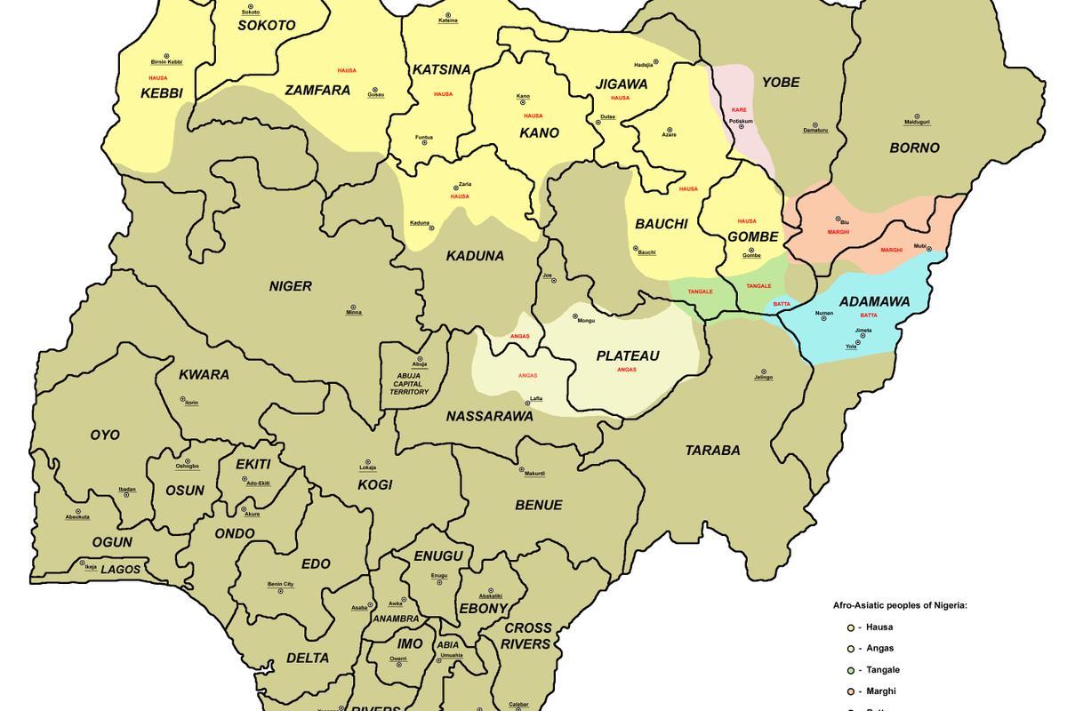 地図のナイジェリアの36の国