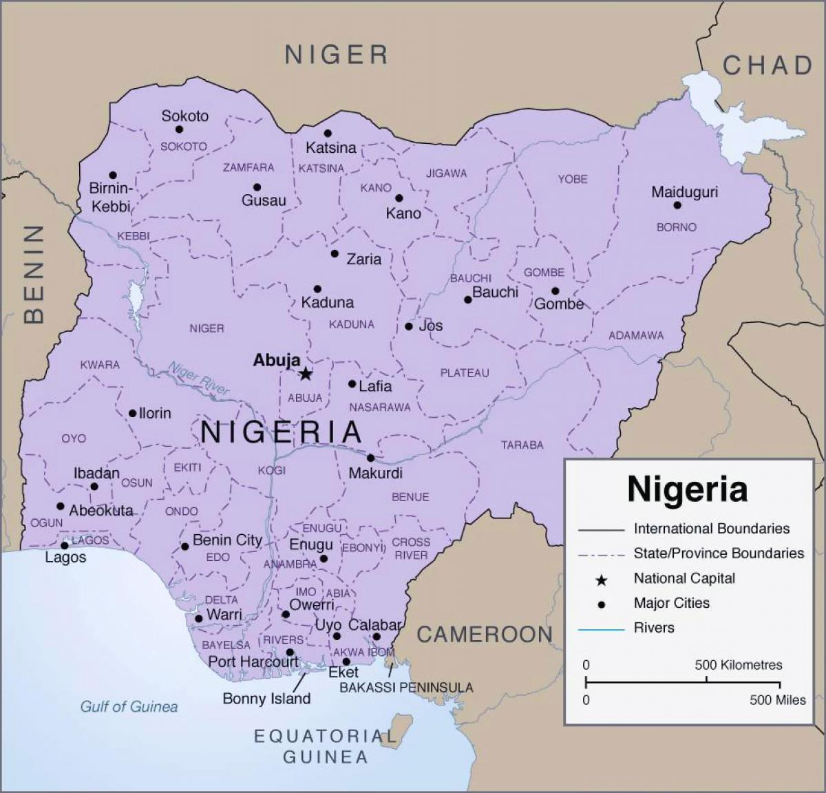 地図の詳細なナイジェリア