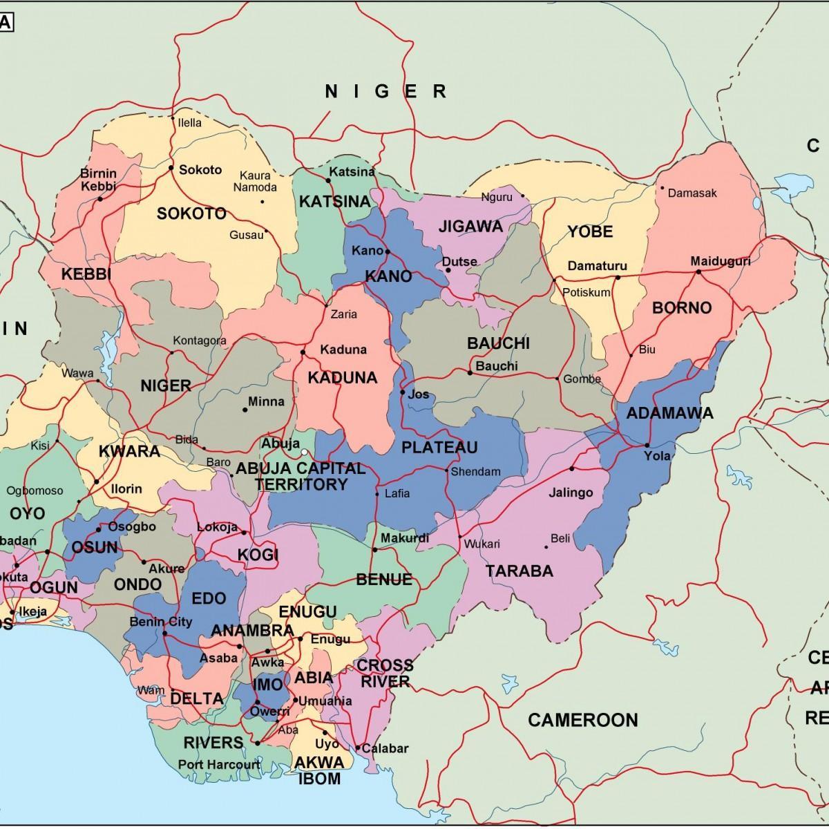ナイジェリアの地図の国の都市 地図ナイジェリアの国家や市西アフリカ アフリカ
