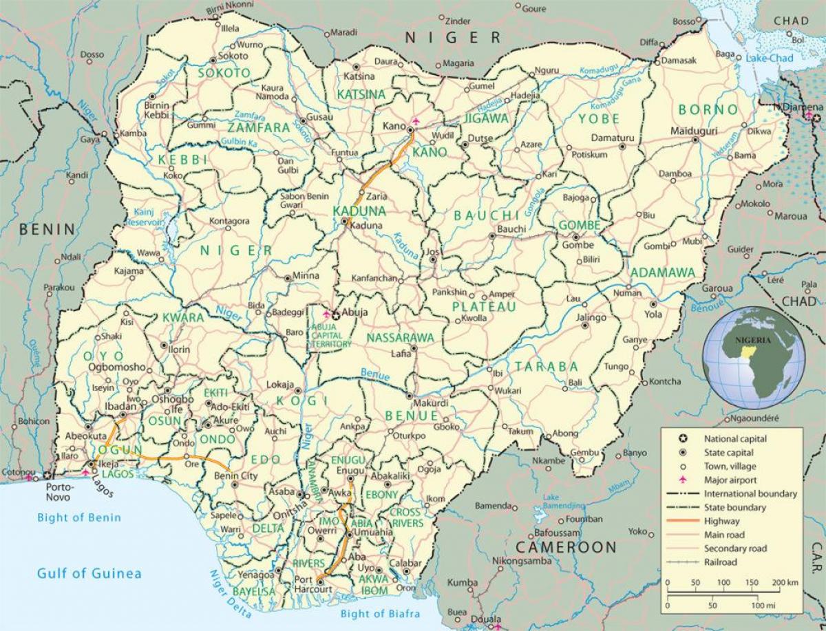 ナイジェリアの地図の国の首都マナイジェリアを示す状態と都 西アフリカ アフリカ