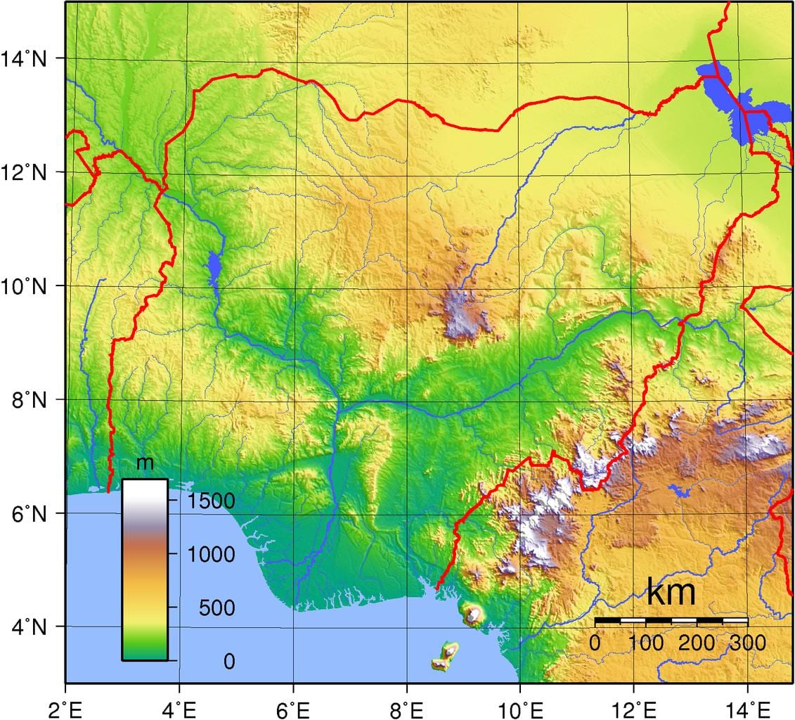 地図のナイジェリアの地形