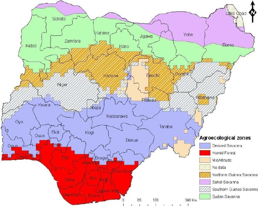 地図ナイジェリアの生態系ゾーン