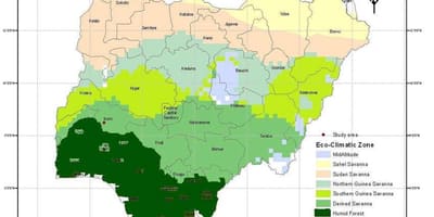 地図ナイジェリアを示す気候ゾーン